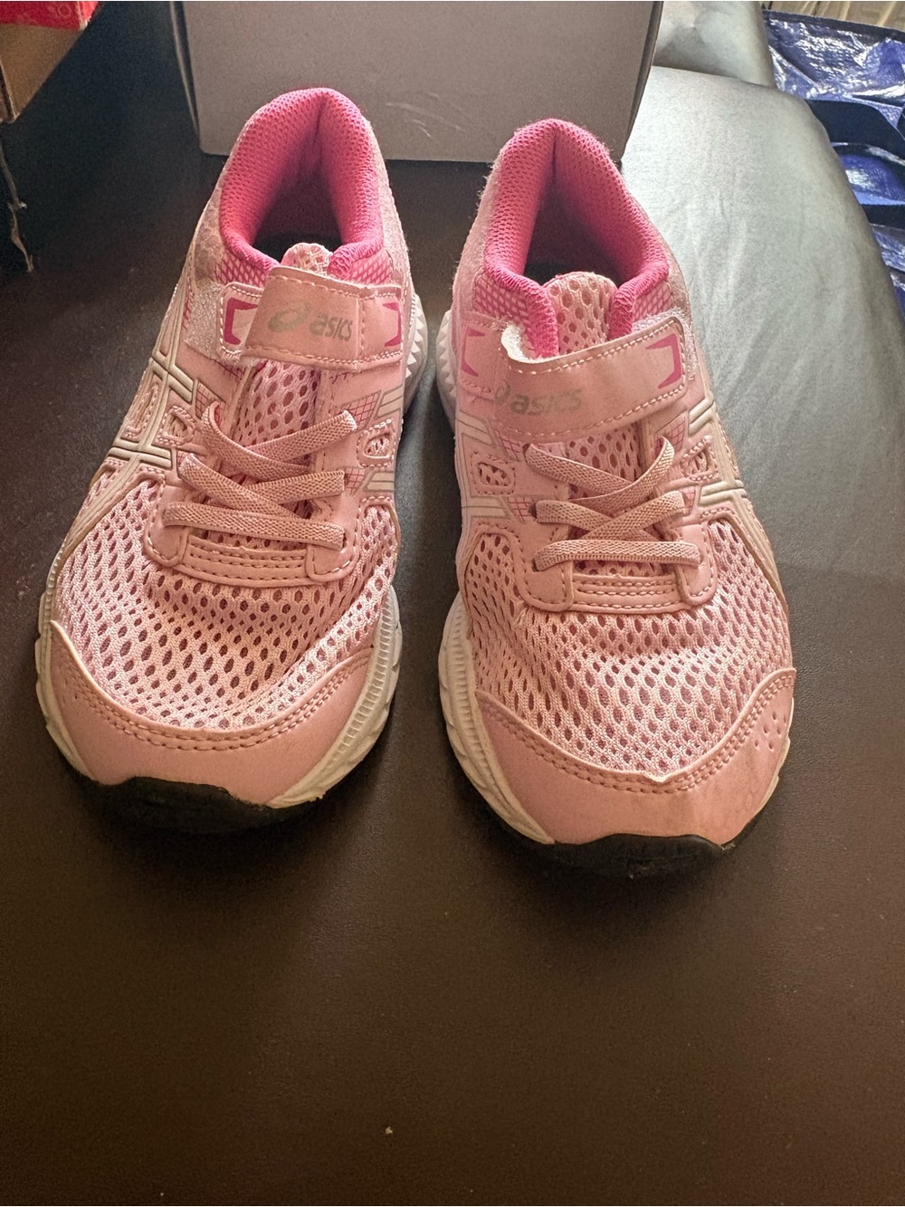 Asics Pink Mesh Hook-and-Loop Kids Sneakers. In great condition.